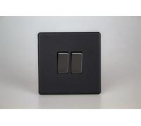 Varilight XDY71S.MB Intermediate & 2-Way Switch, 10A, 2-Gang, Urban Screwless Matt Black + Iridium