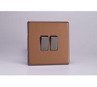 Varilight XDY77S.BZ Double Intermediate Light Switch, 10A, 2-Gang, Urban Screwless Brushed Bronze