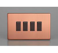 Varilight XDY9S.BC Quad Light Switch, 10A, 4-Gang, 2-Way, Urban Screwless Brushed Copper + Iridium
