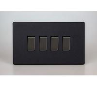 Varilight XDY9S.MB Quad Light Switch, 10A, 4-Gang, 2-Way, Urban Screwless Matt Black + Iridium