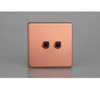 Varilight XDYT2S.BC Double Toggle Switch, 10A, 2-Gang, 2-Way, Urban Screwless Brushed Copper