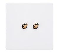 Varilight XDYT2VS.PD Double Toggle Switch, 10A, 2-Gang, 2-Way, Screwless Primed + Brass Insert