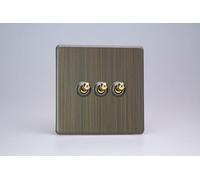 Varilight XDYT3S.AB Triple Toggle Switch, 10A, 3-Gang, 2-Way, Urban Screwless Antique Brass