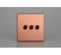 Varilight XDYT3S.BC Triple Toggle Switch, 10A, 3-Gang, 2-Way, Urban Screwless Brushed Copper