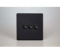 Varilight XDYT3S.MB Triple Toggle Switch, 10A, 3-Gang, 2-Way, Urban Screwless Matt Black + Iridium
