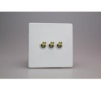 Varilight XDYT3VS.PD Triple Toggle Switch, 10A, 3-Gang, 2-Way, Screwless Primed + Brass Insert