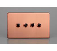 Varilight XDYT9S.BC Quad Toggle Switch, 10A, 4-Gang, 2-Way, Urban Screwless Brushed Copper + Iridium