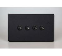 Varilight XDYT9S.MB Quad Toggle Switch, 10A, 4-Gang, 2-Way, Urban screwless matt Black + Iridium