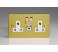 Varilight XFB5UACDW 13A Socket + USB, 2-Gang, 1 Pole, Ultraflat Brushed Brass Brass/White Insert