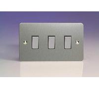 Varilight XFS93D Ultraflat 3 Gang 2 Way Switch with Metal Rocker - Brushed Steel, 89x149x25mm