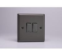 Varilight XP2D Double Light Switch, 10A, 2-Gang, 2-Way, Classic Graphite 21 + Iridium Insert