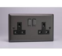 Varilight XP5DB 13A Socket, 2-Gang, 2 Pole, Classic Graphite 21 + Black/Iridium Insert