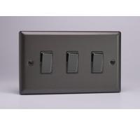 Varilight XP93D Triple Light Switch, 10A, 3-Gang, 2-Way, Classic Graphite 21 + Iridium Insert