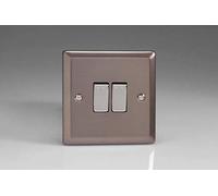 Varilight XR2D Rocker Switches Pewter Effect Chrome 2 Gang