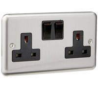 Varilight XS5B 13A Switched Socket Black 2-Gang Varilight Black