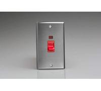 Varilight XT45N Classic Brushed Steel 45A DP Cooker Switch Vertical Twin Plate + Neon