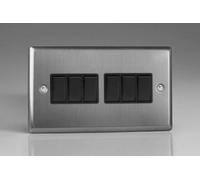 Varilight Xt96B Classic Brushed Steel 6 Gang 10A 1 Or 2 Way Rocker Light Switch