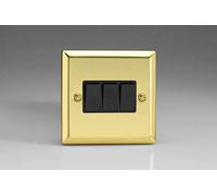 Varilight XV3B Rocker Switches Black 3 Gang Victorian Brass