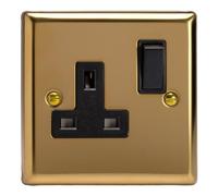 Varilight XV4B 13A Switched Socket Victorian Brass Black 1 Gang