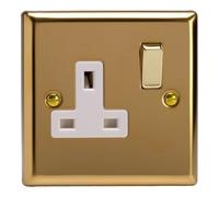 Varilight XV4DW 13A Switched Socket White Victorian Brass 1 Gang