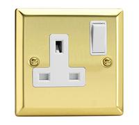 Varilight XV4W 13A Switched Socket Victorian Brass White 1 Gang