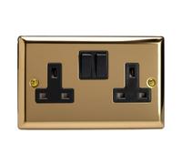 Varilight XV5B 13A Switched Socket 2 Gang Victorian Brass Black