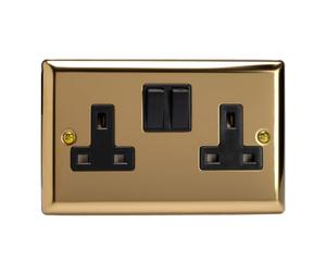 Varilight XV5B 13A Switched Socket 2 Gang Victorian Brass Black