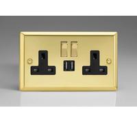 Varilight XV5U2SDB 13A Socket 2-Gang With USB Black Victorian Brass in Yellow Varilight Yellow