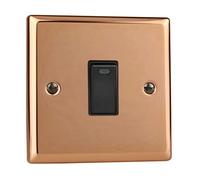 Varilight XY20NB.CU Double Pole Switch with Neon 20 Amp Polished Copper (Black Inserts)