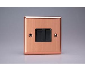 Varilight XY2B.BC Double Light Switch, 10A, 2-Gang, 2-Way, Urban Brushed Copper + Black Insert