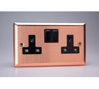 Varilight XY5B.BC 13A Socket, 2-Gang, 2 Pole, Urban Brushed Copper + Black Insert