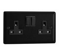 Varilight 2 Gang Rocker Switched Socket XY5B.MB - Urban Matt Black with Black Insert