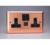 Varilight XY5UACB.BC 13A Socket + USB, 2-Gang, 1 Pole, Urban Brushed Copper Black Insert