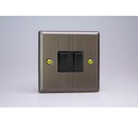 Varilight XY77B.AB Double Intermediate Light Switch, 10A, 2-Gang, Urban Antique Brass + Black Insert