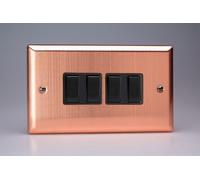 Varilight XY9B.BC Quad Light Switch, 10A, 4-Gang, 2-Way, Urban Brushed Copper + Black Insert