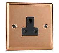 Varilight XYRP5AB.CU 1 Gang Unswitched Socket Roundpin 5 Amp Polished Copper (Black Inserts)