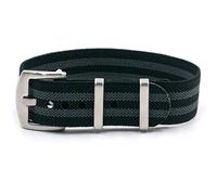 Vario Elastic Nylon Watch Strap Black / Double Grey Stripe (Bond) for Men or Women (22mm)