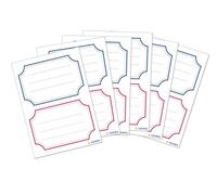 HERMA 5781 Book Labels for Writing on Neutral Blue Red Border, 12 Pieces, 78 x 53 mm, Self-Adhesive Lined Book Stickers for School Kids Girls Boys Blank Book Labels Stickers, White