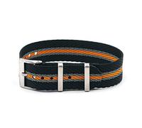 Vario Twill Weave Nylon Black, Grey, Orange Stripe Premium Replacement Watch Band (22mm)