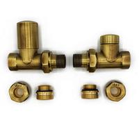 Varioterm Straight Version With Copper (Cu) Connectors Elegant Antique Brass Regulating + Lockshield Valve Radiator Set