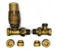 Varioterm Vario Term Straight Version With Copper (Cu) Connectors Elegant Antique Brass Thermostatic Lockshield Valve Radiator Set