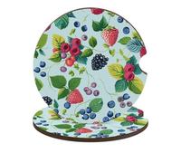 Various Berry Paintings Car Cup Holder Coasters 2-Pack Absorbent Wood & Cork Coasters for Car Cup Holders, Festive Car Accessories for Women & Men