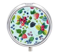 Various Berry Paintings Pill Box - 3 Compartment Travel Pill Organizer with Small Mirror, Portable Pillcase for Pocket & Purse, Cute Round Medicine Case, Weekly Medicine Container