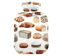 Various Breads Pattern Hot Water Bottle with Velvet Cover Hot Water Bag for Pain Relief 1L, Neck Cramps Shoulders Pain Relief, Hot Cold Pack