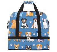 Various Breeds Dogs Pattern Foldable Travel Duffel Bag Large Capacity Sports Gym Bag with Wet Dry Compartment Shoe Pocket Lightweight Carry On Overnight Weekender Bag for Women Men