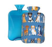 Various Breeds Dogs Pattern Hot Water Bottle with Cover, 2L PVC Hot Water Bag with Soft Cover, Reusable Heating Pad for Pain Relief Warm Hands Waist Abdomen Feet & Bed