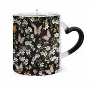 Various Butterflies And Daisies Color Changing Mug Heat Changing Coffee Mugs Funny Magic Cup Heat Sensitive Travel Mug Novelty Coffee Cups Personalized Customized Gift Idea for Men & Women 11 Oz