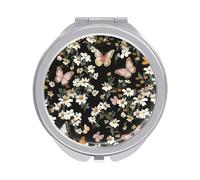 Various Butterflies And Daisies Compact Mirror for Purse, Double-Sided 1x/2x Magnifying Metal Pocket Makeup Mirrors, Folding Mini Vanity Mirror, Handheld Round Travel Cosmetic Mirrors for Women