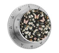 Various Butterflies and Daisies Kitchen Timer 60 Minute Visual Wind Up Timers Indoor Mechanical Timers with Magnetic Base Stainless Steel Timer for Home Cooking Time Management Tool