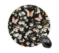 Various Butterflies and Daisies Mouse Pad Round Laptop Mouse Mat Cute Computer Mousepad Keyboard Pad Non-Slip Desk Pads for Gaming Office Work Home